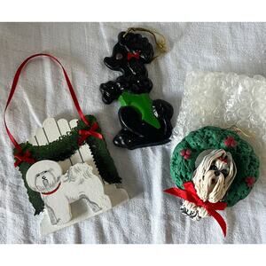 Set of Three Dog Christmas Ornaments Maltese and Poodle